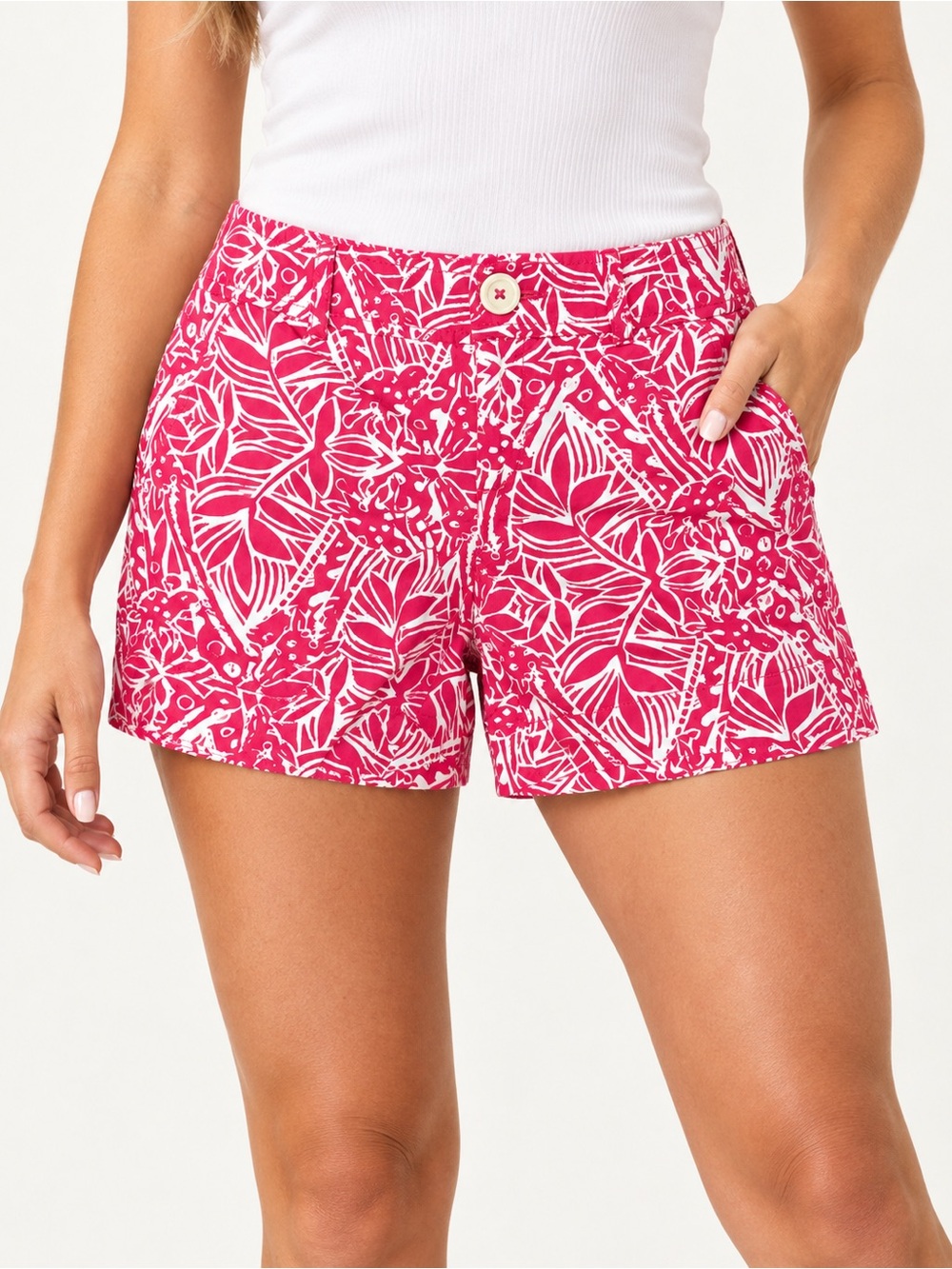 Lilly Pulitzer Pink White Tropical Print Shorts Women’s Size 0 Like New
